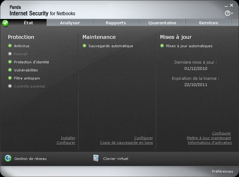 Panda Internet Security for Netbooks 2011 screen 1