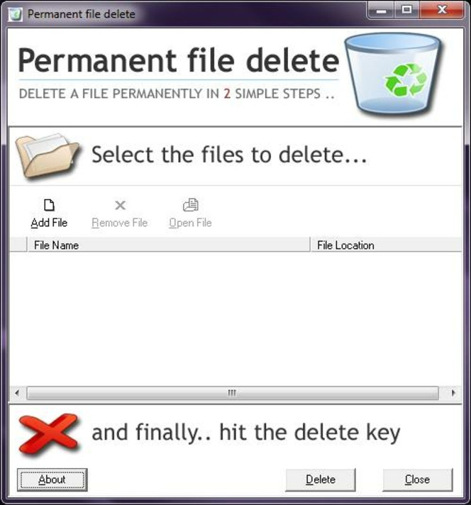 Permanent File Delete screen 2