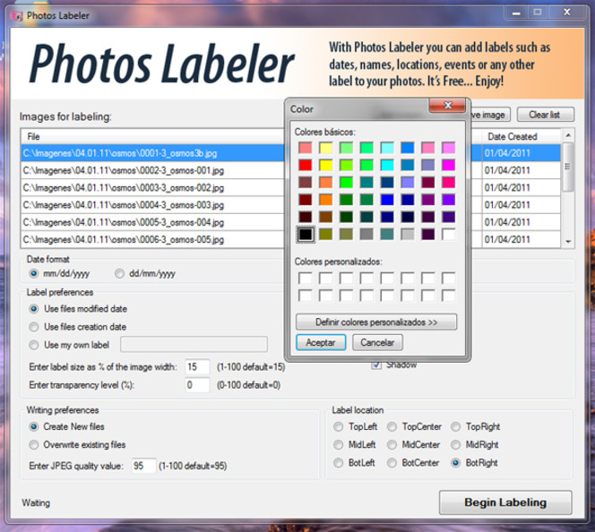 Photo Labeler screen