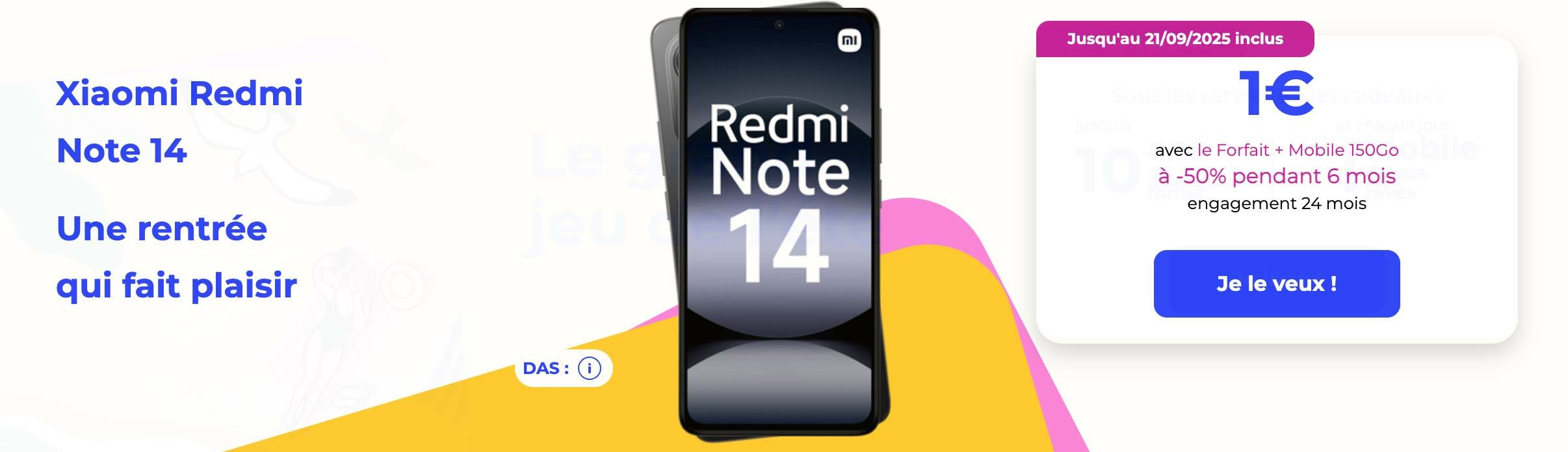  La Poste Mobile - Xiaomi Note 14 1â‚¬ + Forfait 150 Go -50%