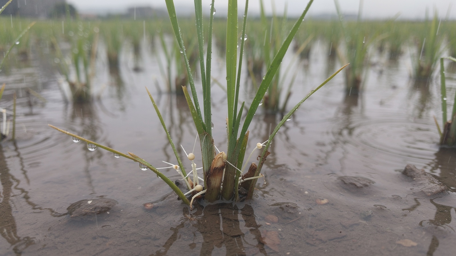grows rice rain AI illustration