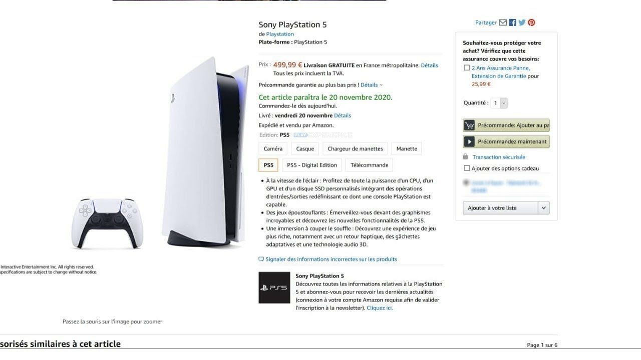 PS5 Amazon prix