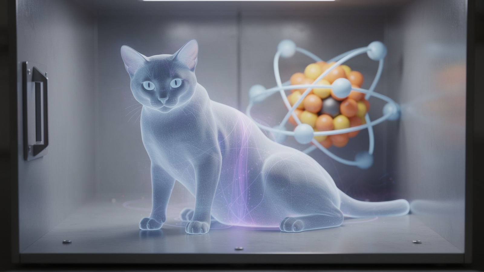 quantique chat Schroedinger illustration IA