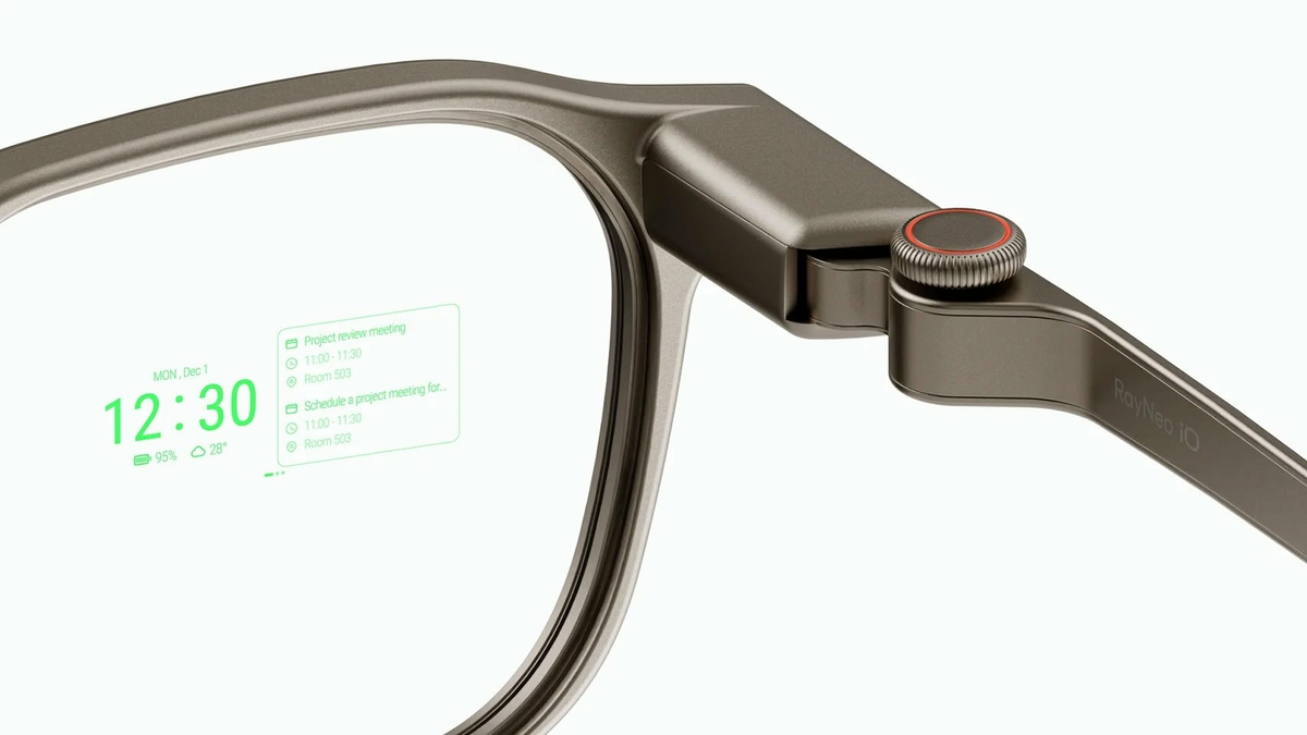 Renderings of two distinct smart glasses designs, one sleek and minimalist, the other with larger frames, side by side.