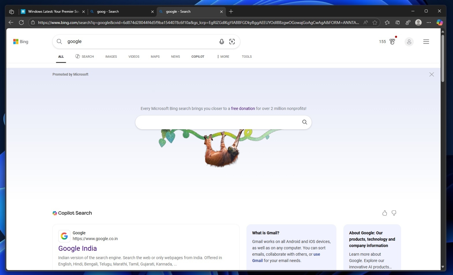 Rechercher Google sur Bing