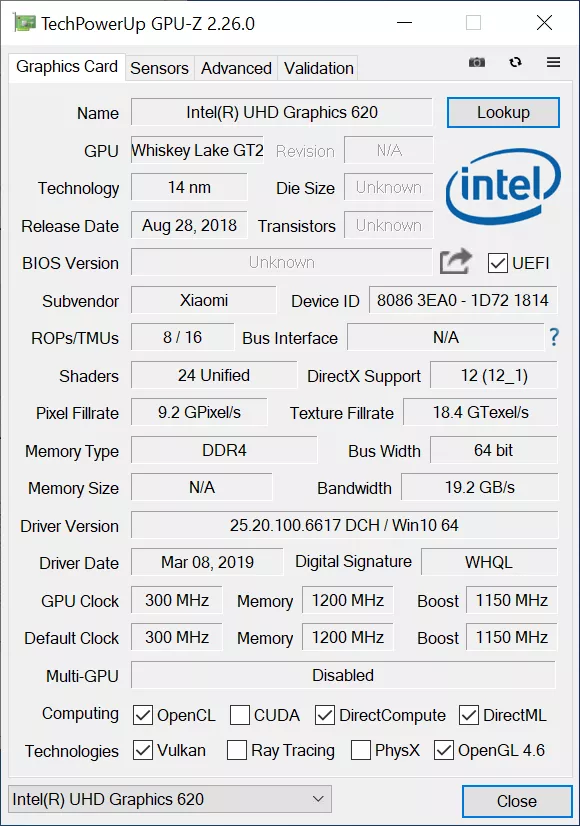 RedmiBook 14 - GPU-Z Intel UHD Graphics 620