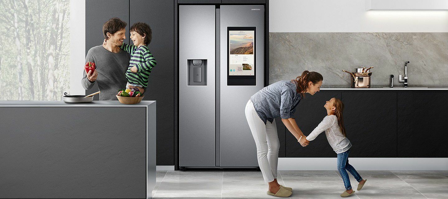re?frige?rateur connecte? Samsung Family Hub.