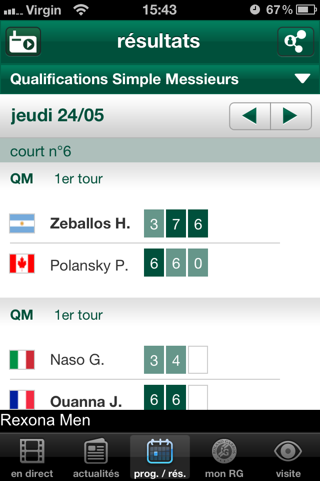 Roland Garros 2012 iOS 2