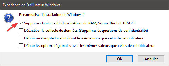 Rufus - options TPM2 Windows 11