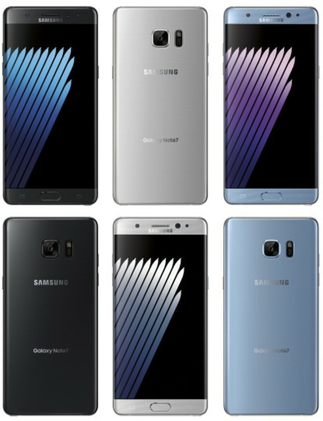 Samsung Galaxy Note 7 coloris.