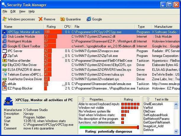 Security Task Manager screen 1