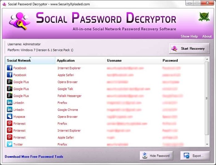 Social Password Decryptor screen2