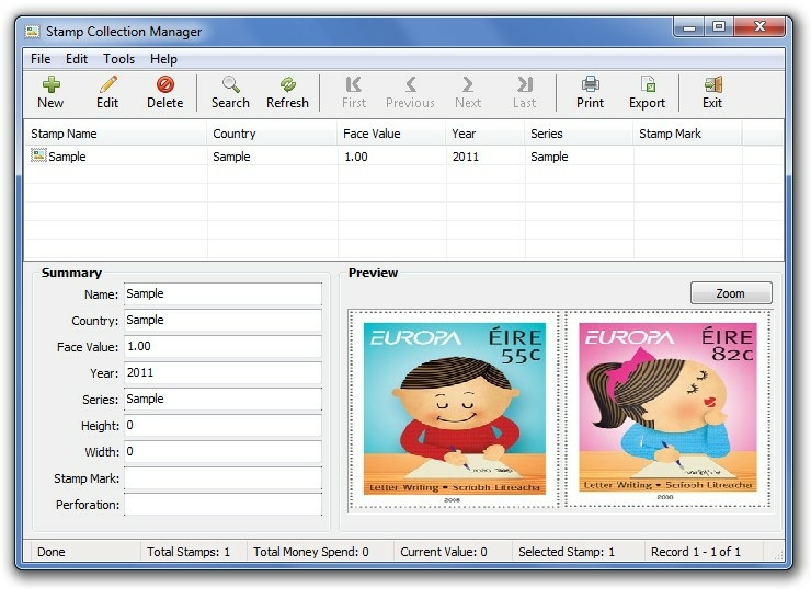 Stamp Collection Manager screen1