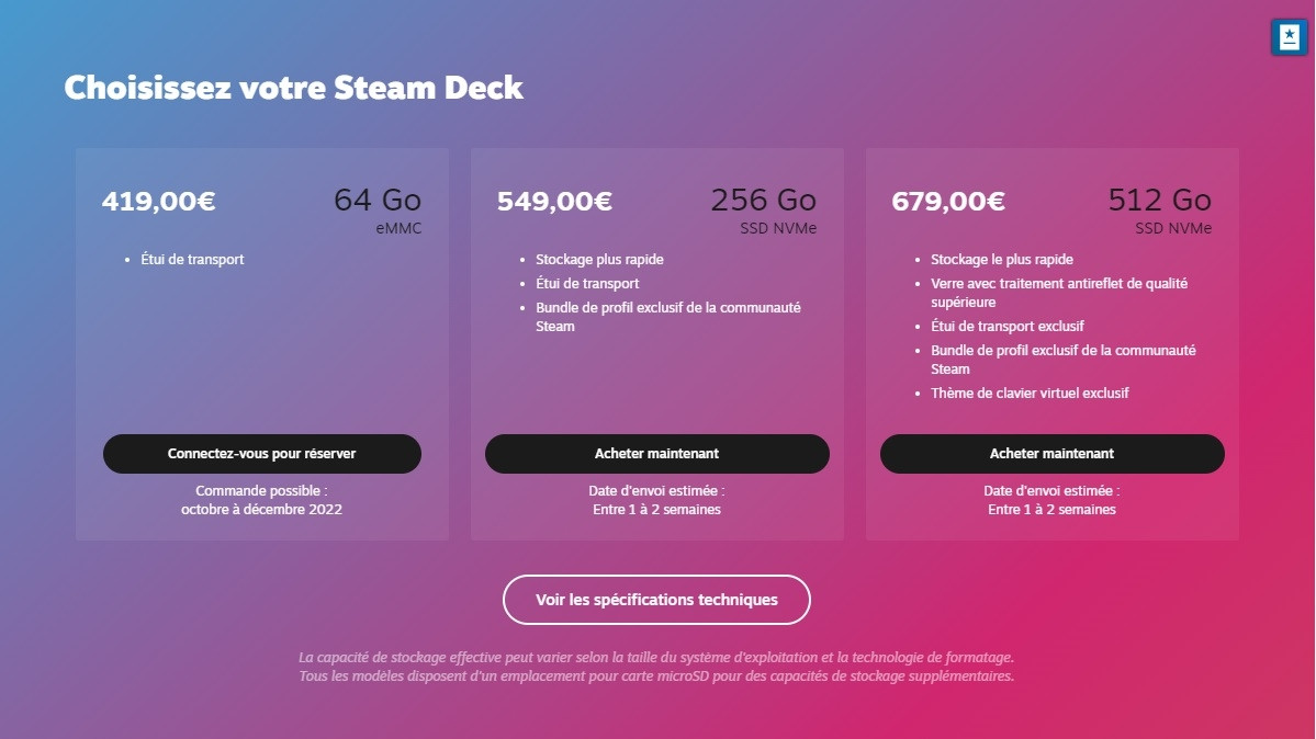 Steam Deck disponibilité
