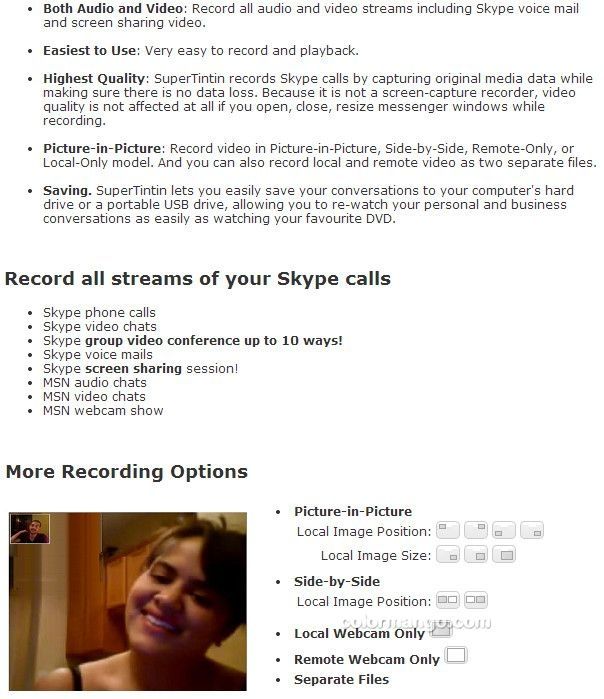 Supertintin Skype video recorder screen1