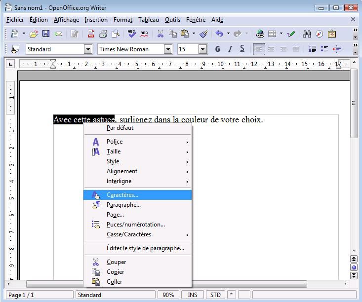 Surligner couleur OpenWriter 1