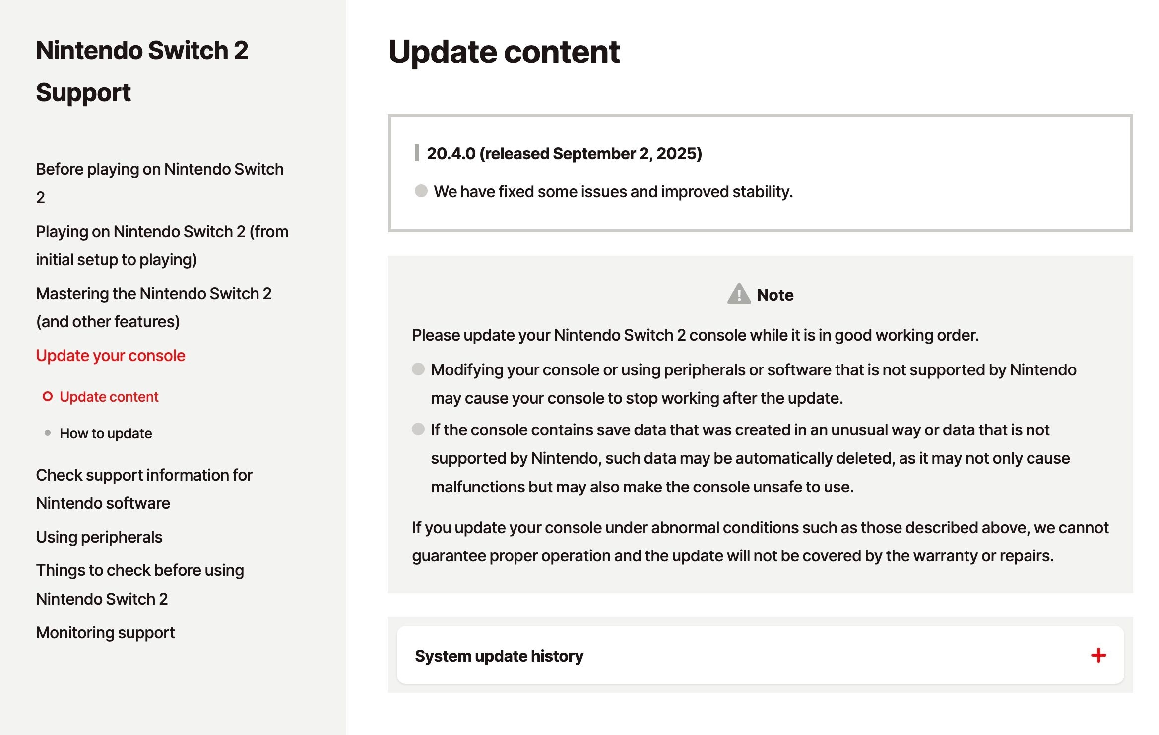 Switch 2 update