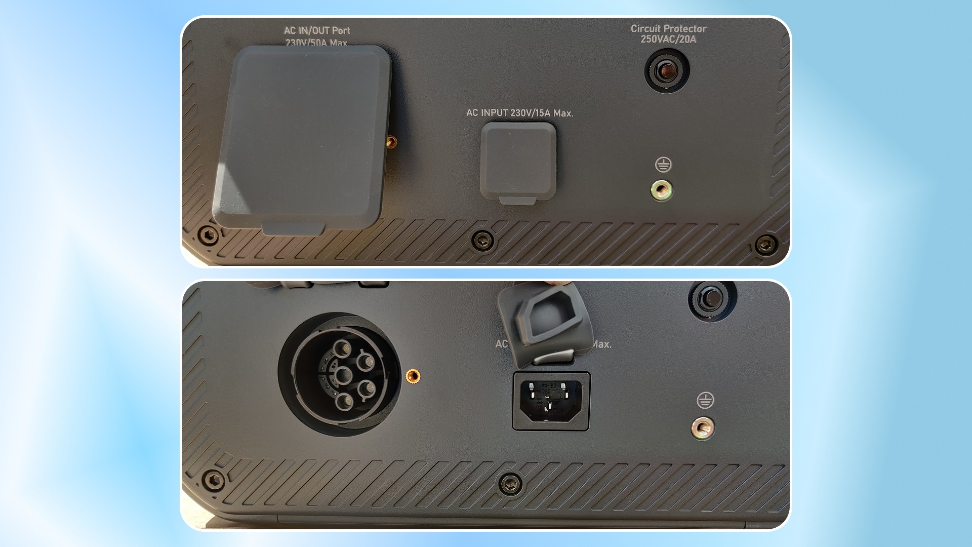 Test Bluetti Apex 300 - Connecteurs flanc gauche