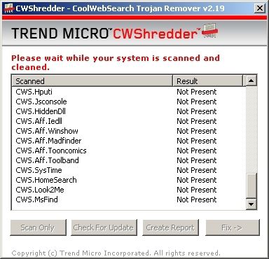 Trend Micro CWShredder screen 2