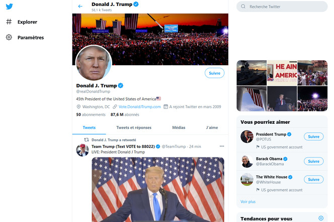 Twitter menace de suspendre dÃ©finitivement le compte de Donald Trump