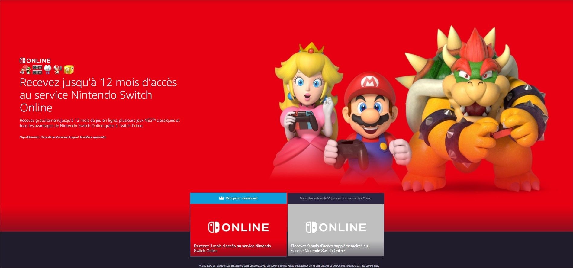 Amazon / Twitch Prime : 1 an d'abonnement au Nintendo Switch Online offert