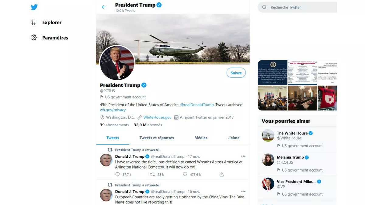 De Trump à Biden : le compte Twitter @POTUS sera réinitialisé avec ...