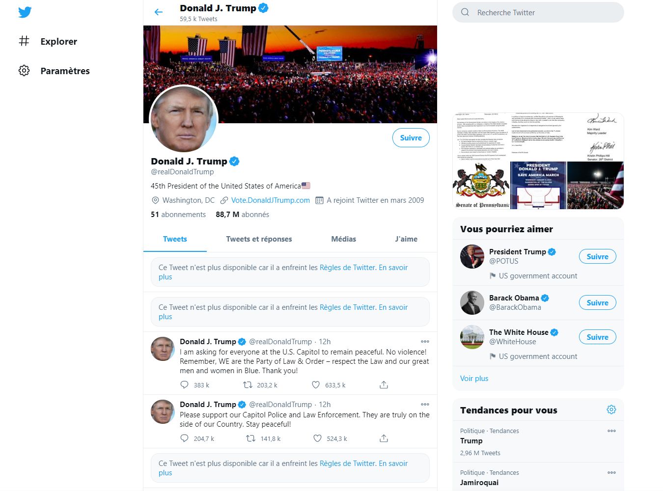 Donald Trump banni Ã  vie de Twitter