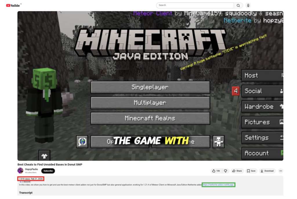 video-youtube-weedhack-lien-malveillant