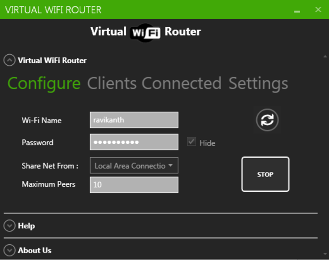 Virtual WiFi Router screen