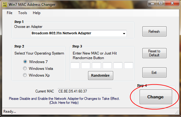 Win7 MAC Address Changer  screen1