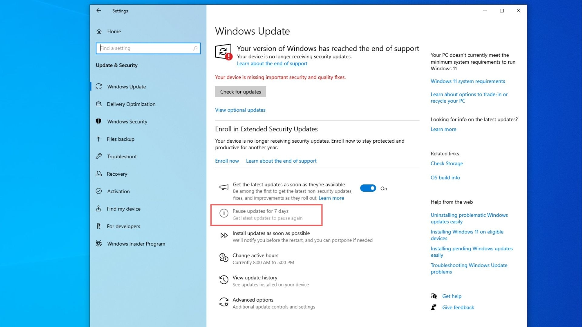 Windows 10 ESU update