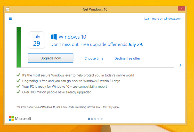 Windows 10 migration popup