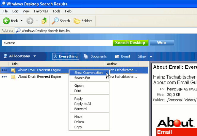 Windows Desktop Search 3.01 pour Windows 2003 (652x451)