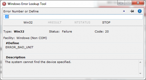 Windows Error Code Lookup Tool screen2