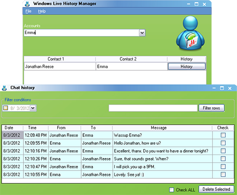 Windows Live History Manager screen1