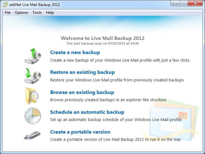 Windows Live Mail Backup screen1