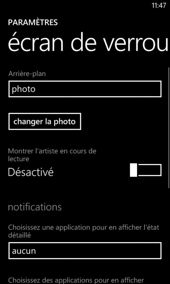 Windows Phone écran verrouillage