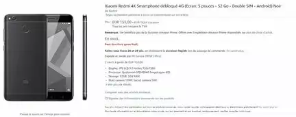 Xiaomi Redmi 4X Amazon france