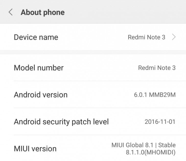 Xiaomi Redmi Note 3 Android Marshmallow