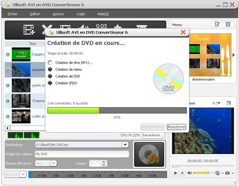 Xilisoft AVI to DVD Converter screen