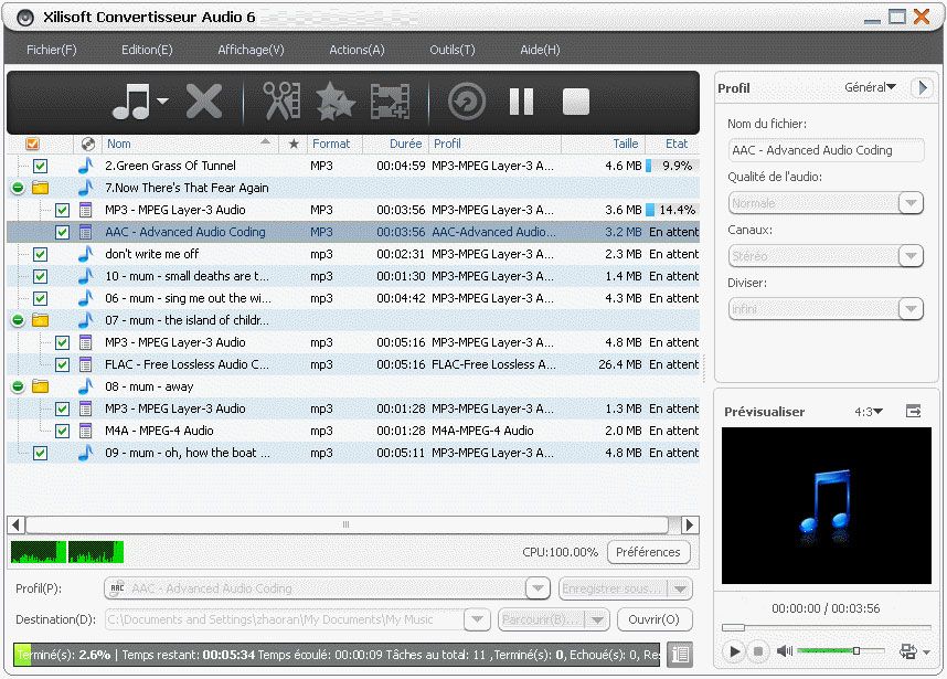 Xilisoft Convertisseur Audio screen
