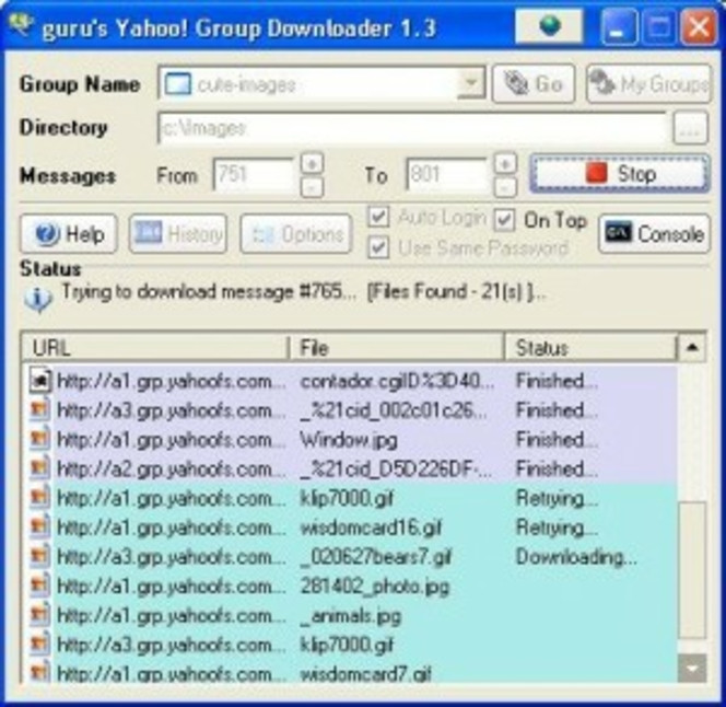 Yahoo Group Downloader screen