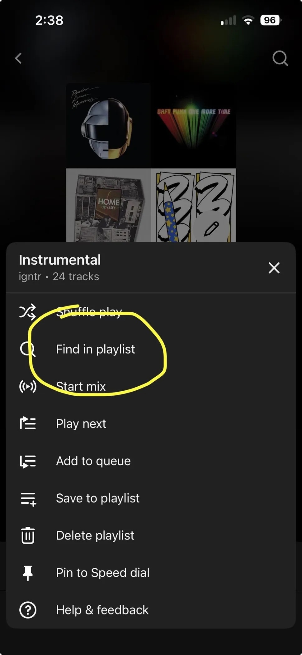YouTube Music find a playlist