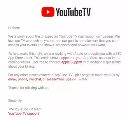 YouTube TV remboursement